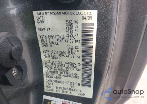 2009 Nissan Frontier Se from USA, damaged, VIN 1N6AD06W09C420158